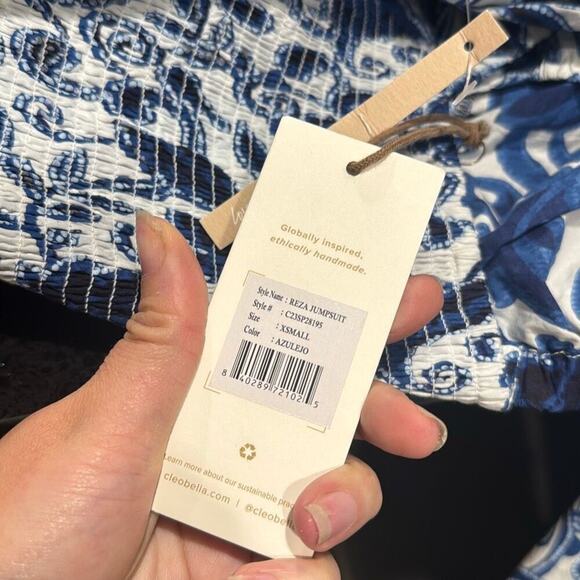NWT Cleobella Reza Blue Paisley Organic Cotton Wide Leg Jumpsuit Size XS - Picture 4 of 9